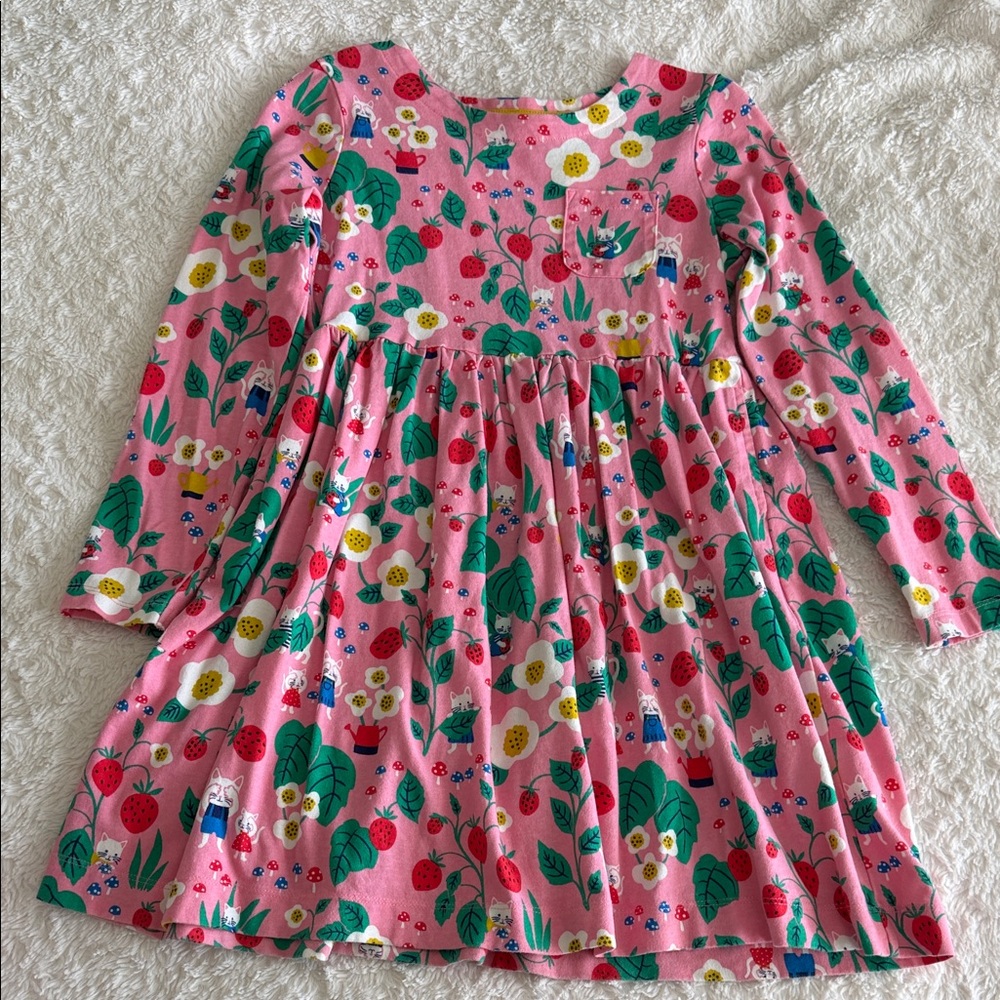 Mini Boden girls size 8-9 pink strawberry cat knit dress long sleeve spring